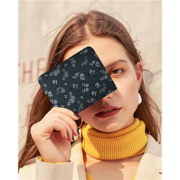 RFID Leather Card Holder Wallet for Women Small Zipper ID Coin Purse Butterfly - Picture 6 of 7